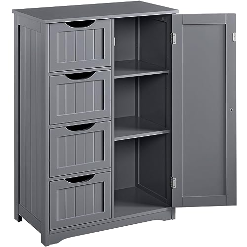 Yaheetech Mueble Baño con 4 Cajones Armario Baño de Suelo Mueble Auxiliar de Cocina Mueble Recibidor para Salon, Estante Ajustable 56x30x82cm Gris Oscuro
