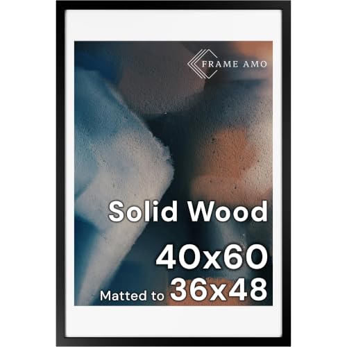 Frame Amo 40x60 Solid Wood Poster Frame Black with 35.5x47.5 White Mat Opening for 36x48 Image 1.5 inch Wide 1 inch Thick Acrylic Front Gallery Grade