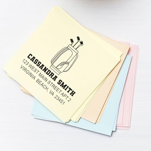 Image of Custom Made Slim Pre Inked Rubber Stamp Sleek Golf Caddy - Business Stamp | Golf Club Stamp. Slim Pre Inked Stamp. Choice of 5 ink colors. Nothing preset. 3 lines of custom text. Refillable reservoir.