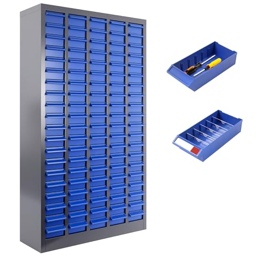 100 Drawer Parts Storage Cabinet, 26"X 9"X 46" ABS Drawer Nut and Bolt Organizer, Heavy Duty Hardware Storage Bolt Bin with Dividers and Labels for Garage Workshop Organization
