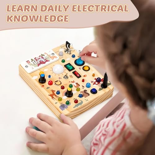 Image of Joyreal Wooden Busy Board for Toddlers - Montessori Toys for 1 2 3 Year Old | Wooden Sensory Board, Sensory Learning Activity, Toddlers Activity Travel Toys for Boy & Girl Birthday Gift (Forest Theme)