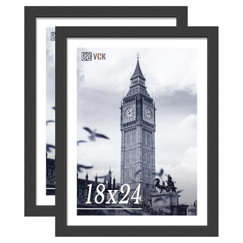 Image of VCK 18x24 Frames - Black, Wide Border Solid Wood Poster Frame, Display Pictures in Horizontal and Vertical, for Home, Office, Gallery, Woodgrain Series, Wall Hanging, 2 Pack