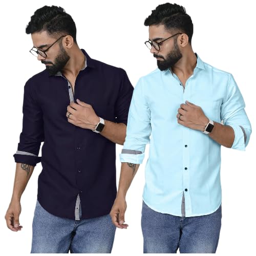 Image of Pinkmint Shirt for Men Cotton Soild Shirt & Spread Collar Long Sleeve Shirt Formal, Travelling