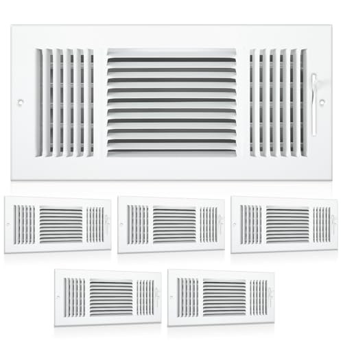 Datanly 6 Pcs White Interior Size 14 x 6 Inch Air Ceiling Vent Covers 3 Way Sidewall Wall Ceiling Register Air Conditioner Vent Cover Solid Steel HVAC Cover for Home Bathroom Office Toilet