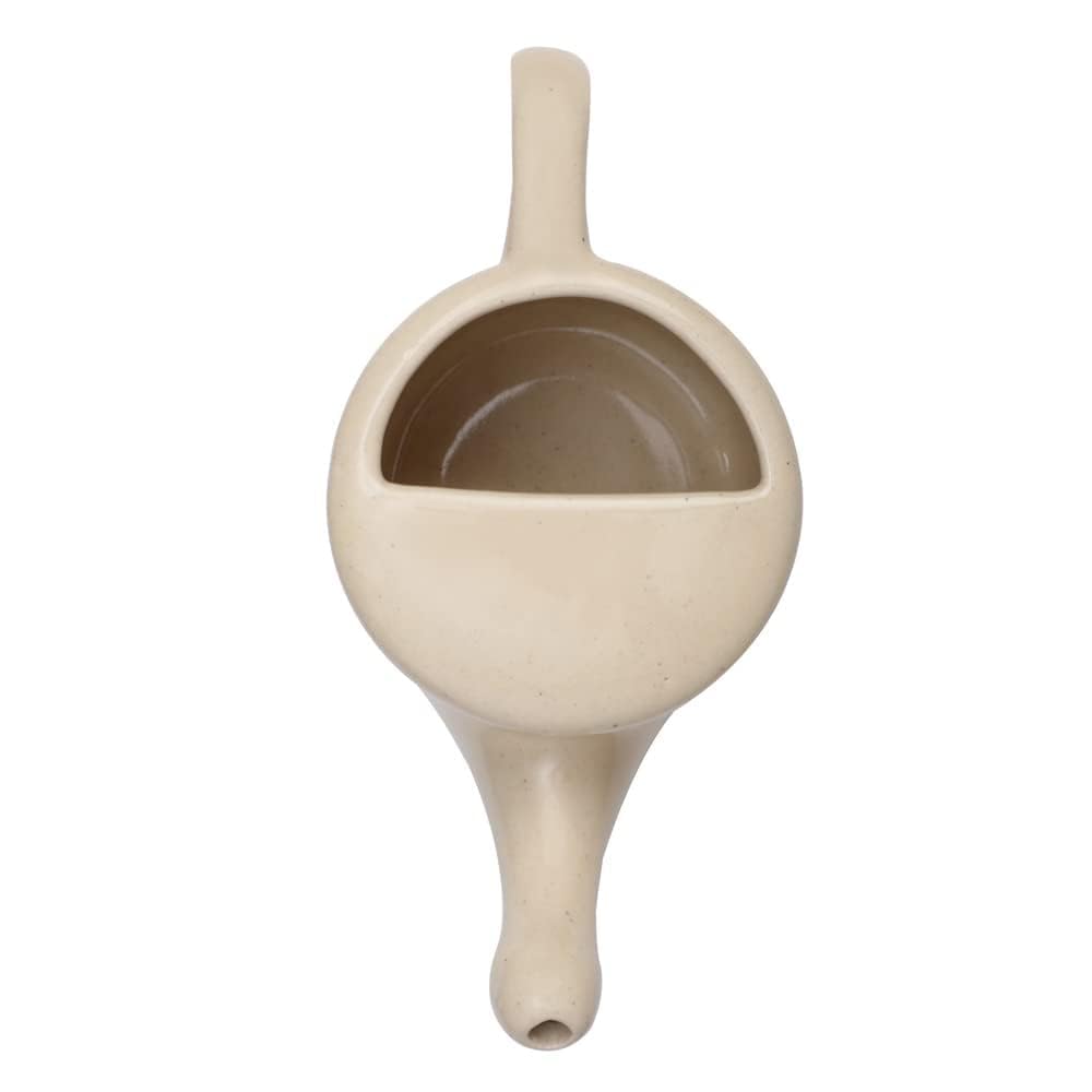 QIMACPLUS Ceramic Jala Neti Pot with Nostril Plugging Support | Leak-Proof, Spill-Free Design | Durable, Lead-Free, Microwave & Dishwasher Safe | Comfort Grip in Cream Color (300ml) 1