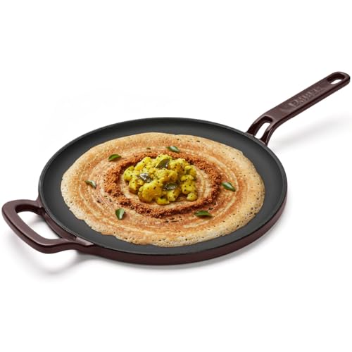 Image of Ember Cookware TitaniumClad Enamel Cast Iron Tawa for Dosa 27 cm | 10-Year Warranty | Rust-Proof Cast Iron Tawa for Roti & Dosa | Non Stick Dosa Tawa | Heavy Duty Induction Cookware | Wine