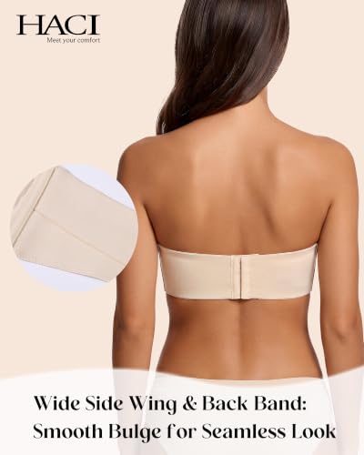 Image of HACI Women's Minimizer Strapless Bra Anti-Slip Underwire Bandeau Plus Size