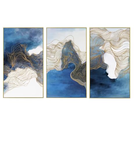 Toile salon triptyque ligne de mer bleue 50x70cm affiche d'art abstrait chambre