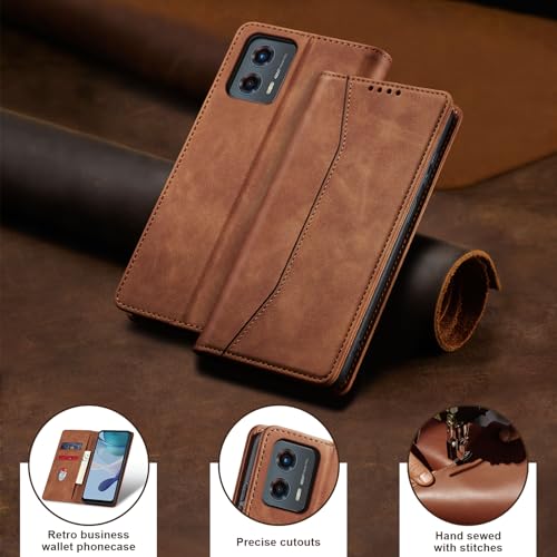 Image of Jasonyu Flip Wallet Case for Moto G 5G (2023),Leather Magnetic Folio Cover with Card Holder,Kickstand - TPU Shockproof Durable Protective Phone Case,Brown