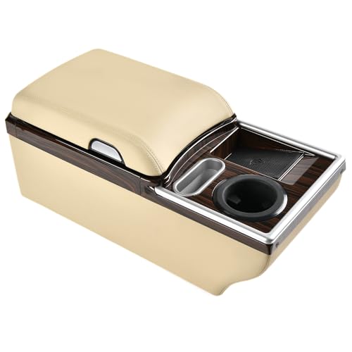 Image of Coverado Center Console, Universal Bench Seat Center Console, Truck Back Seat Car Organizer with Cup Holder, Rear Central Car Armrest Box with Storage, Beige