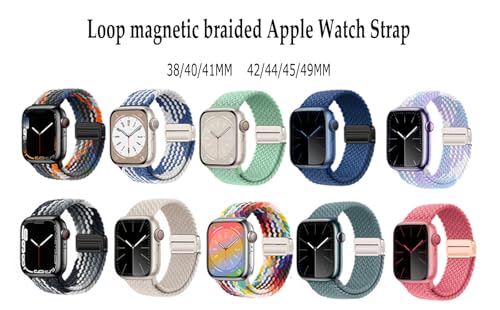 Wyy-Peace 2PCS loop magnetic nylon elasticity braided buckle straps compatible with apple watch straps 40/41/38/42/44/45/49mm for Women Men Stretchy Strap Elastic Sport Band for iWatch SE - Image 4