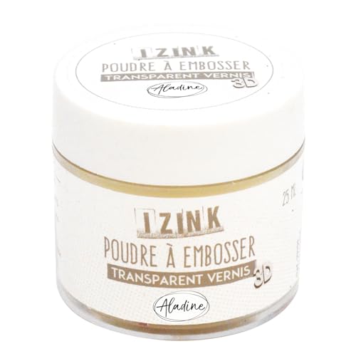 Aladine Izink - Polvo para repujado transparente con purpurina, efecto de volumen 3D para álbumes de recortes y tarjetas creativas – Scrap en relieve transparente barnizado – Bote de 25 ml