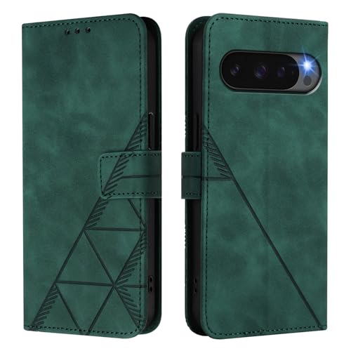 SptPofp for Googe Pixel 10 / Googe Pixel 10 Pro 5G Case Leather Wallet, Flip Folio Cover PU Leather Kickstand Card Slots Holder Magnetic Clasp Shockproof Protective Phone Case for Women Men,Green