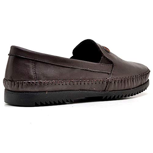Ki 2 Pares Sapatilha Masculina de Couro Legitimo Mocassim (41, Preto e Café)