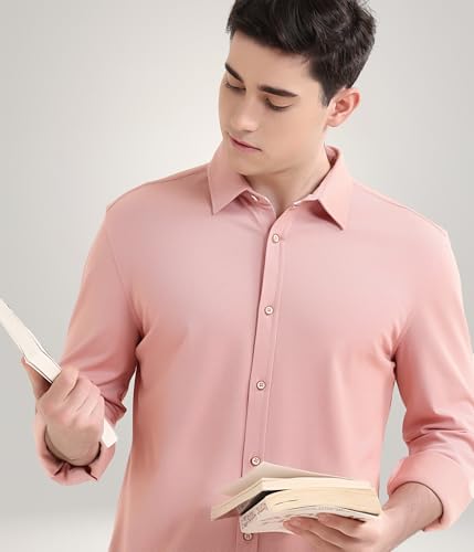 Image of TURMS Men's Solid Knitted Shirts, Odor Control, Stretchable & Breathable, Cotton Blend, Tailored Fit, Full Sleeve