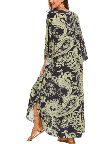 Image of Moss Rose Kaftan Dresses for Women V Neck Summer Swimsuit Cover up Caftan Maxi Beach Dresses