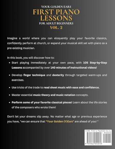 Your Golden Ears: First Piano Lessons for Adult Beginners, Volume 2: Learn With 5 Minutes Daily Practice, Master Finger Dexterity & Technique Using Sheet Music, Songs, Music Notation and More! - Image 2