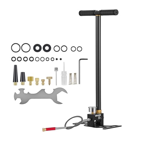 VEVOR PCP Hand Pump 3 Stage High Pressure Air Rifle Filling Stirrup Pump Max 41.37 MPa 6000 PSI with Oil-Moisture Filter Pressure Gauge Stainless Steel Body for Airguns Paintball Tire Filling.