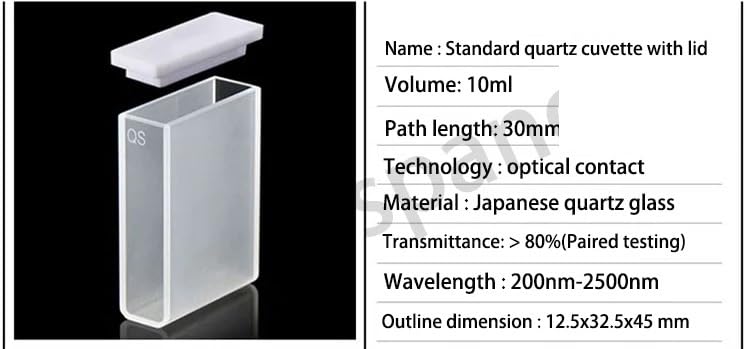 1 cubeta de cuarzo de 30 mm con tapa y luz bidireccional JGS1, adecuada for espectrofotómetros de laboratorio. Adecuada for UV visible.(Standard)