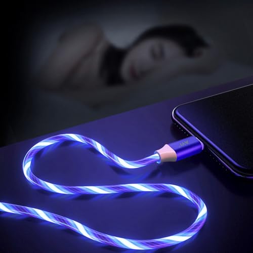 Image of AYI 3 in 1 USB Charging Cable 1m, Blue Dynamic Flowing Light Effect, Flexible PVC Tangle-Free Design, Smart Chip with Trickle Charging & Low Power Consumption, Data Sync Cord for Most Mobile Devices.
