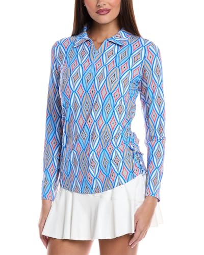IBKUL Athleisure Wear Sun Protective UPF 50+ Icefil Cooling Romina Print Adjustable Length Long Sleeve Polo - 48931