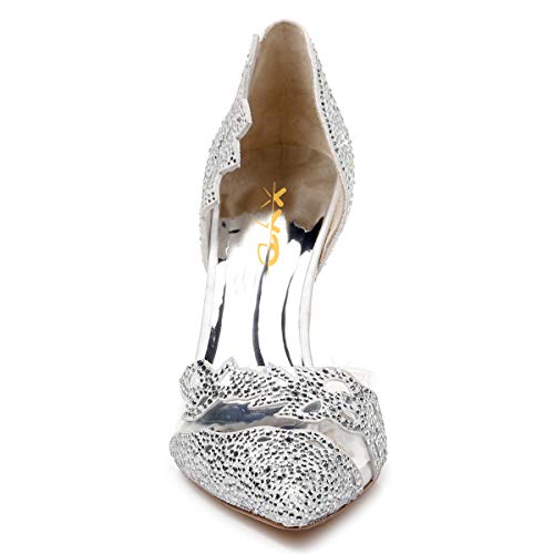 Image of XYD Women's Pumps, Elegant Pointed Toe, D'Orsay Kitten Low Heels, Rhinestone Studs, Slip-On Satin Shoes for Wedding