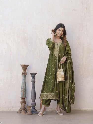 Image of Kaari Women's Embroidered Kurta Set with Dupatta - Festive Kurta Set for Women Polyester Blend