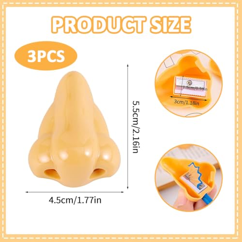 3 Bleistiftspitzer, Spitzer in Nasenform, Bleistiftspitzer für Kinder, Anspitzer, Lustige Schreibwaren, Bleistiftspitzer mit Einem Loch, Kompakt und Tragbar, Geeignet für Studenten, Kunststoff.