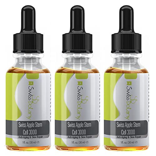 Swiss Botany Swiss Apple Stem Cell 3000 Serum, Plant Stem Cells No Animal Products, Reduce Aging Signs Wrinkles + Discoloration, Restore Elasticity and Youthful Appearance, 1 fluid ounce, 3 Bottles