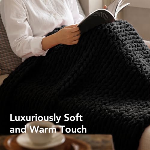 Image of L'AGRATY Chunky Knit Throw Blanket for Couch, 50'' x 70'' Knit Throw, Black