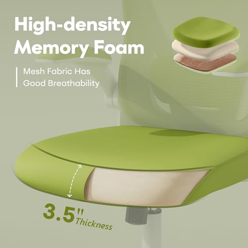 Image of Ergonomic Office Chair with Memory Foam Seat, Computer Desk Chair | 3.5 inch Memory Foam Cushion, 3D Adjustable Headrest, Lumbar Support, Flip-Up Armrests, Breathable Mesh, 330LBS Weight Capacity