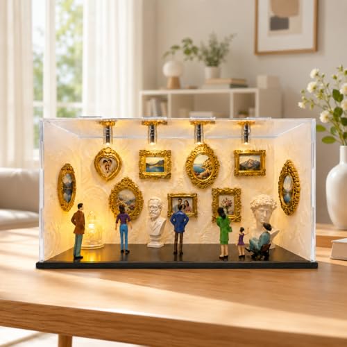 DIY Mini Museum Silhouette Box Mini Figuren Menschen Museum Kreatives Erinnerungsdisplay Kit Mit 6 Figuren 9 Gold Rahmen 2 Skulptur für Abschlusssaison Jahrestag (Kleiner 3D-Stereo-Fotorahmen)