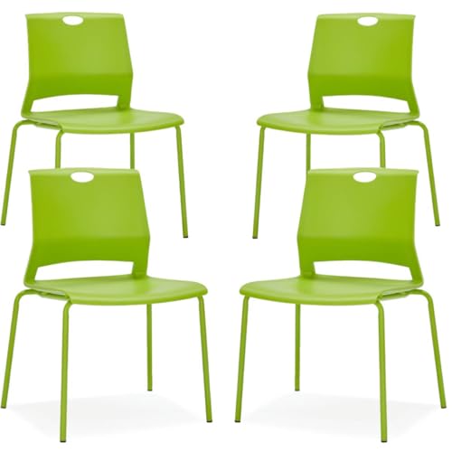 Image of Stackable Chairs Set of 4, Office Waiting Room Chair Plastic Seat, Green Stacking Chairs with Sturdy Metal Legs, Guest Chair for Conference Rooms, Churches, Living Rooms, Classrooms(Green).