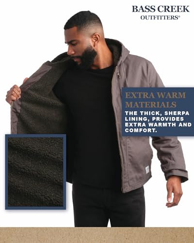 Bass Creek Outfitters Mens Canvas Jacket - Heavy Duty Cotton Sherpa Lined Zip Up Duck Work Jackets for Men (Sizes M-XXL)4