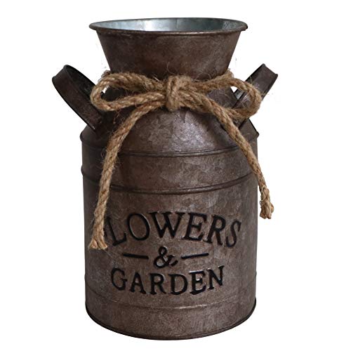 HyFanStr Shabby Chic Metal Flower Vase Rust Painted Decor Milk Can Bucket Country Primitive Jug Farmhouse Decoration Large