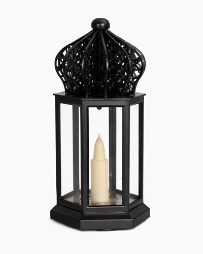 Image of Homesake Antique LED Candle Hurricane Lamp, 1 Pc Flameless and Smokeless Acrylic, Wall Hanging for Home, Living Room Corner, Bedroom, Wall Decor, Ramadan Decorations, Arabian Nights, Black
