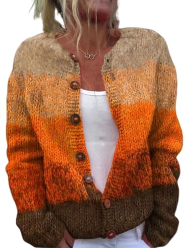 Image of Women's Funny Fall Winter Animal Floral Christmas Tree Long Sleeve Button Knit Cardigan Sweater