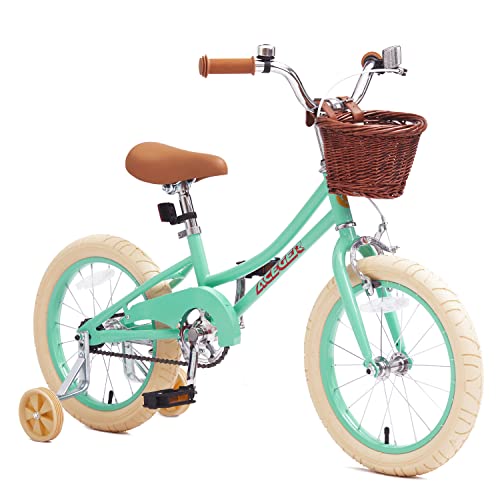 Aceger Girls Bike With Basket, Kids Bike For 3-13 Years, 14 Inch With Training Wheels, 16 Inch With Training Wheels And Kickstand, 20 Inch With Kickstand. (Spring Green3, 16 Inch With Training Wheels) #TOP8