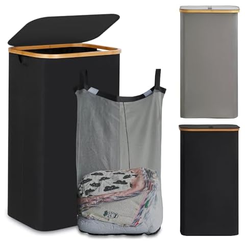 Ulife Mall 100L Black Laundry Basket with Lid Cover