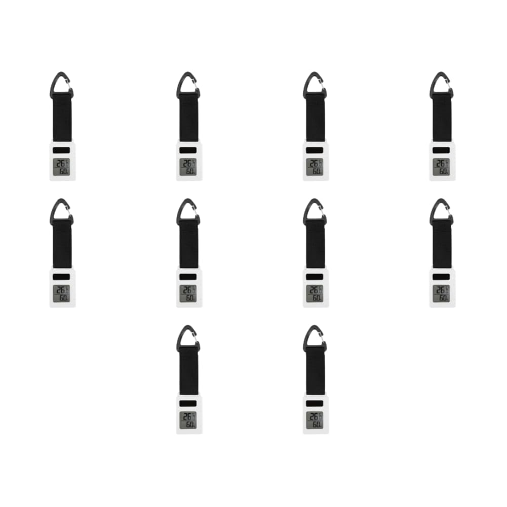 HTU Termometro tascabile con moschettone, misuratore di temperatura e umidità, display del sensore, strumento da viaggio e alpinismo ultraleggero da 30 g, ciondolo per veicolo, portachiavi-Bianco-10 p