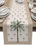Tropical Coconut Cotton Linen Table Runner Dresser Scarves,Khaki Palm Tree Table Runners for Dinning Table,Farmhouse Kitchen Decor,Holiday Dinner Decoration-13x70 Inch