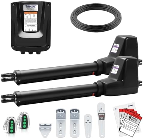 TOPENS AT1202 Dual Swing Gate Opener Heavy Duty Automatic Gate Motor for Double Swing Gates Up to 18ft per Arm, Electric Driveway Gate Operator AC Powered with Remote Control Kit Solar Compatible