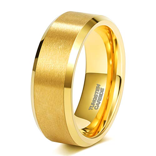 TRUMIUM 2mm 4mm 6mm 8mm 18k Gold Tungsten Rings for Men Women Wedding Bands Matte Finish Beveled Edges Comfort Fit Size 4-13