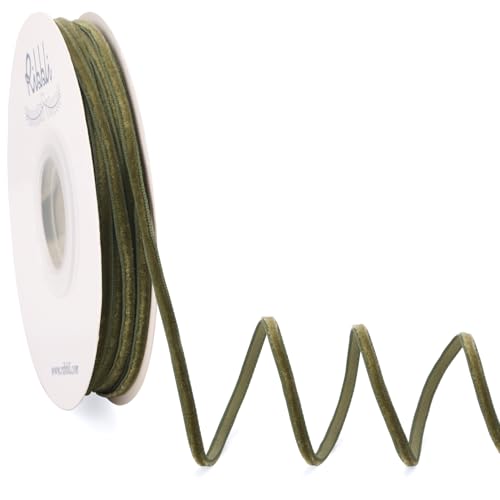 Ribbli Moss Green Velvet Ribbon 1/8 Inches Continuous 25 Yard Spool Moss Green Christmas Ribbon for Gift Wrapping Crafts Home Decor