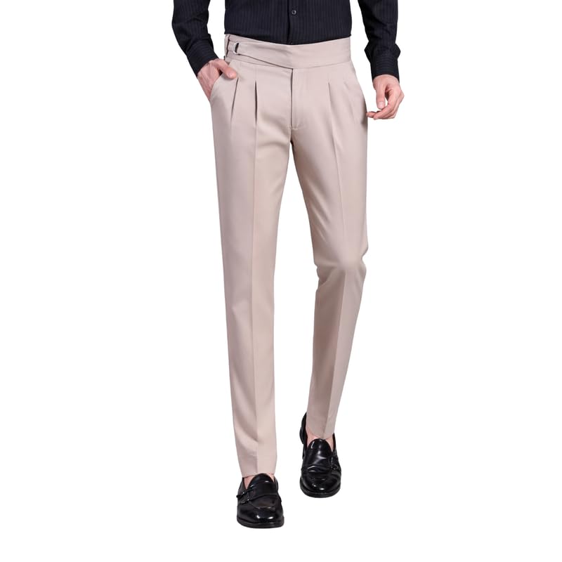 stylox Men Gurkha Trouser Slim Fit Cotton Blend Extended Waist Design Tailored Structure Breathable Fabric Clean Finish Beige-picture-49