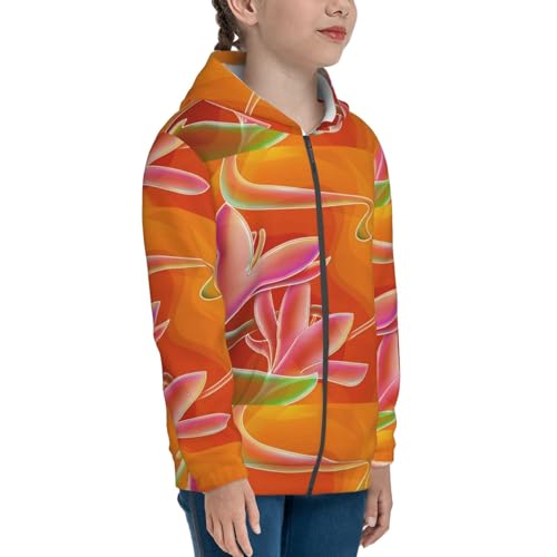 Orange Flower Psychedelic Kids Pullover Hoodies Boys Zip Up Sweatshirts Girls Athletic Clothes with Pocket4
