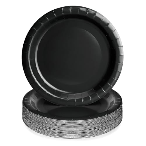 PARTY GO Lot de 50 assiettes de fête noires en carton pour anniversaire d'enfant garçon et fille