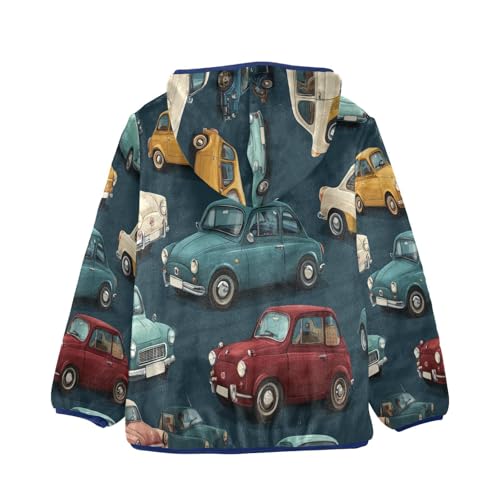 Retro Cars Pattern Print Design Toddler Fleece Jacket Girl Boys Hooded Fleece Jacket Coat Warm Outwear Zip-up 3-10T2