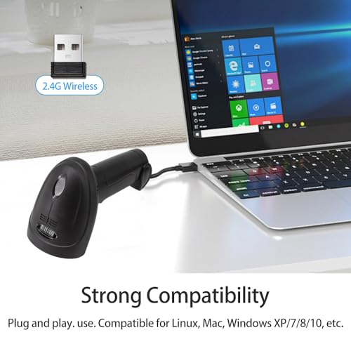 Scanner de codes-barres sans fil 1D USB compatible Windows Mac Android Linux - 3