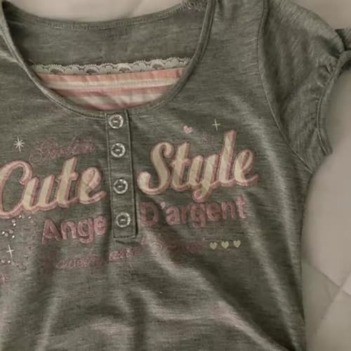 Image of Kawaii Cutecore Harajuku Y2k 2000s Tops Summer Preppy Aesthetic Alt Goth Emo Short Sleeve Graphic Tees